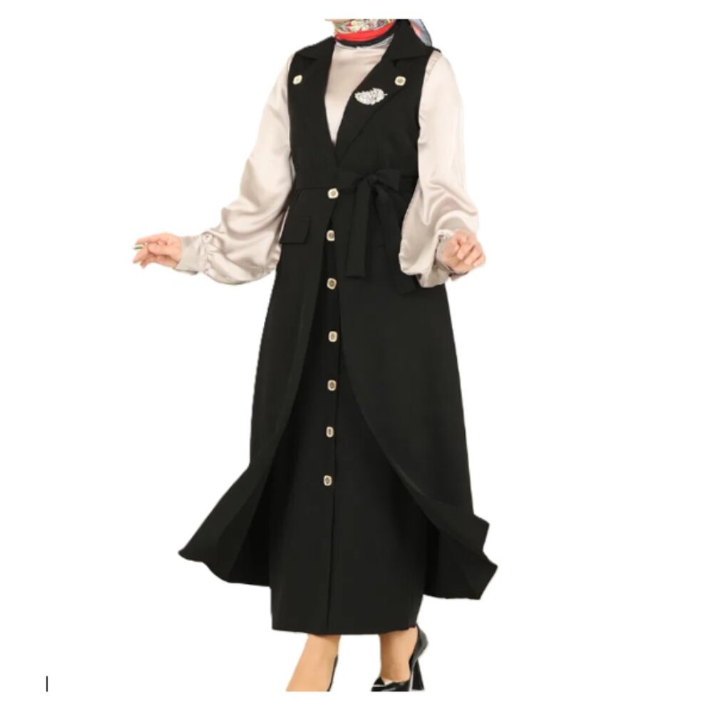 Vest, Skirt COMBINED Black Office Dark academia Chic Sz 14 US
